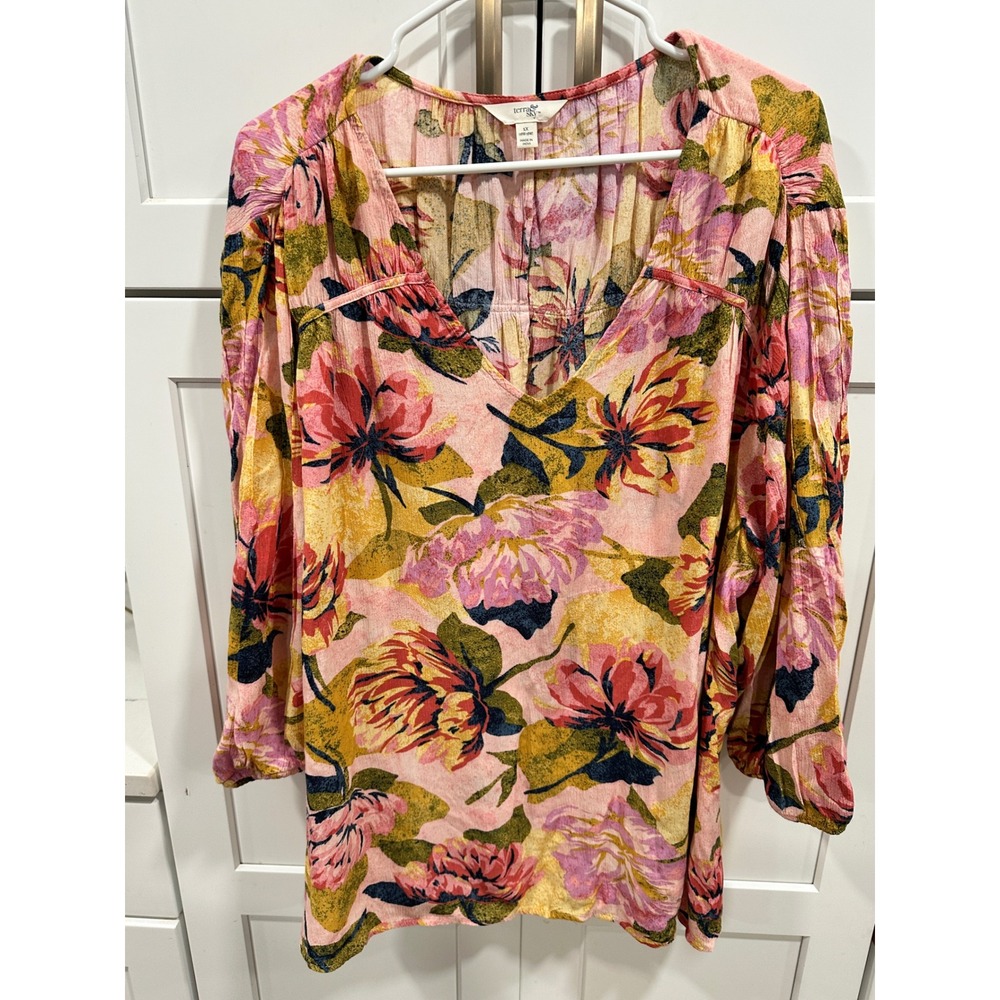 Terra & Sky Pink Floral V-Neck Blouse